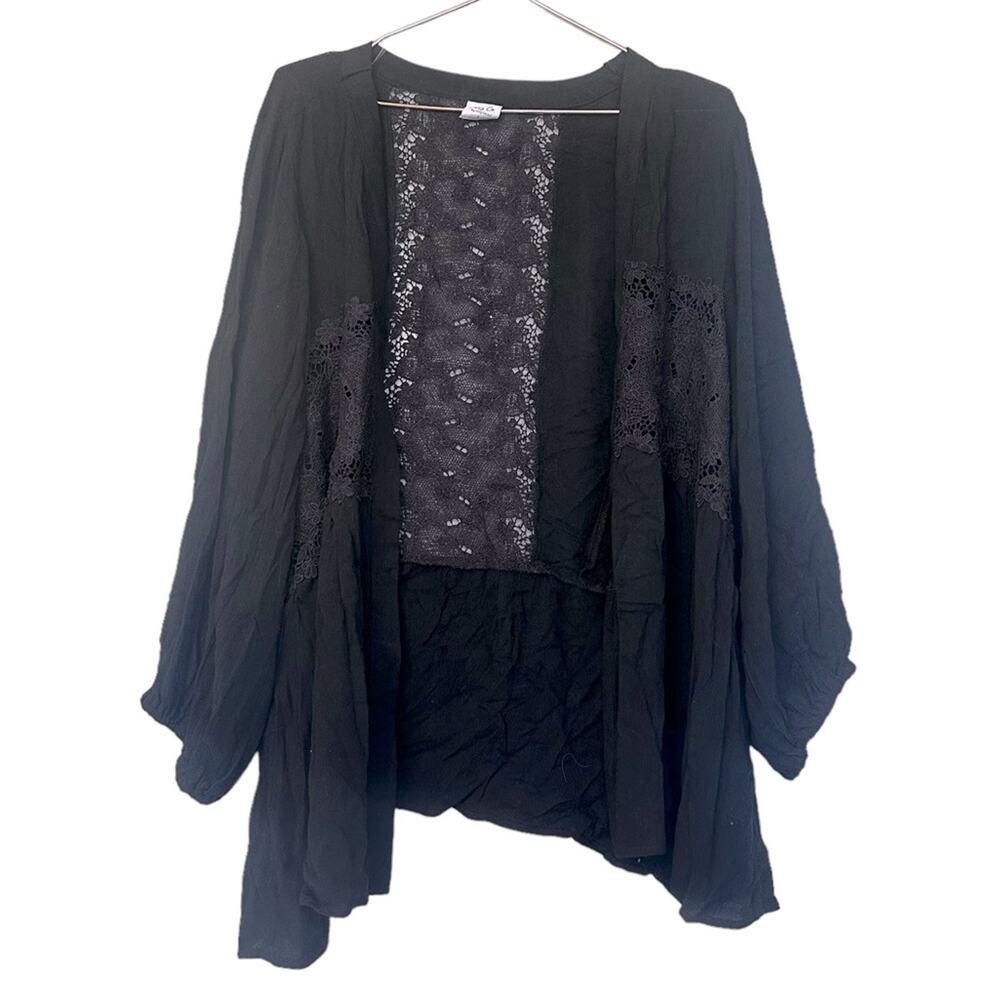 Cozy Casual Black Lace Cardigan Kimono - Size Large